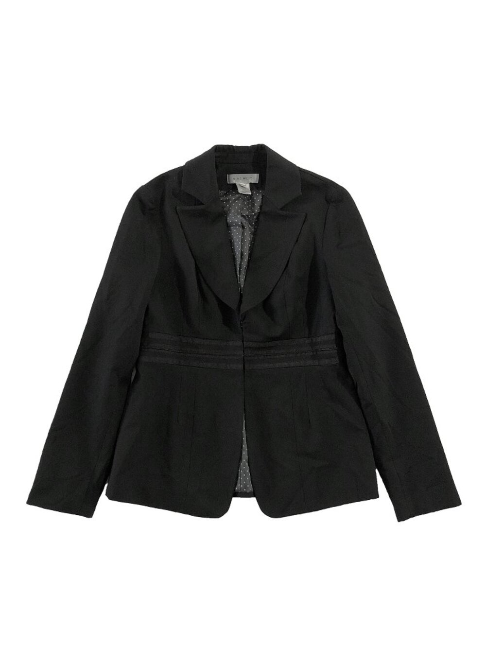 Nine West Blazer Womens Size 2 Black Kiss-Front Notch Collar Polkadot Lined